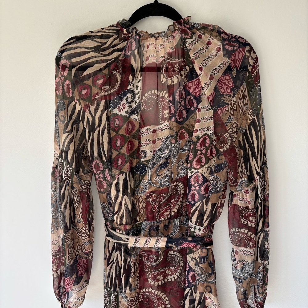 Veronica Beard Isra Multicolor Patchwork Print 100% Silk Maxi Dress Boho Western - Picture 12 of 16